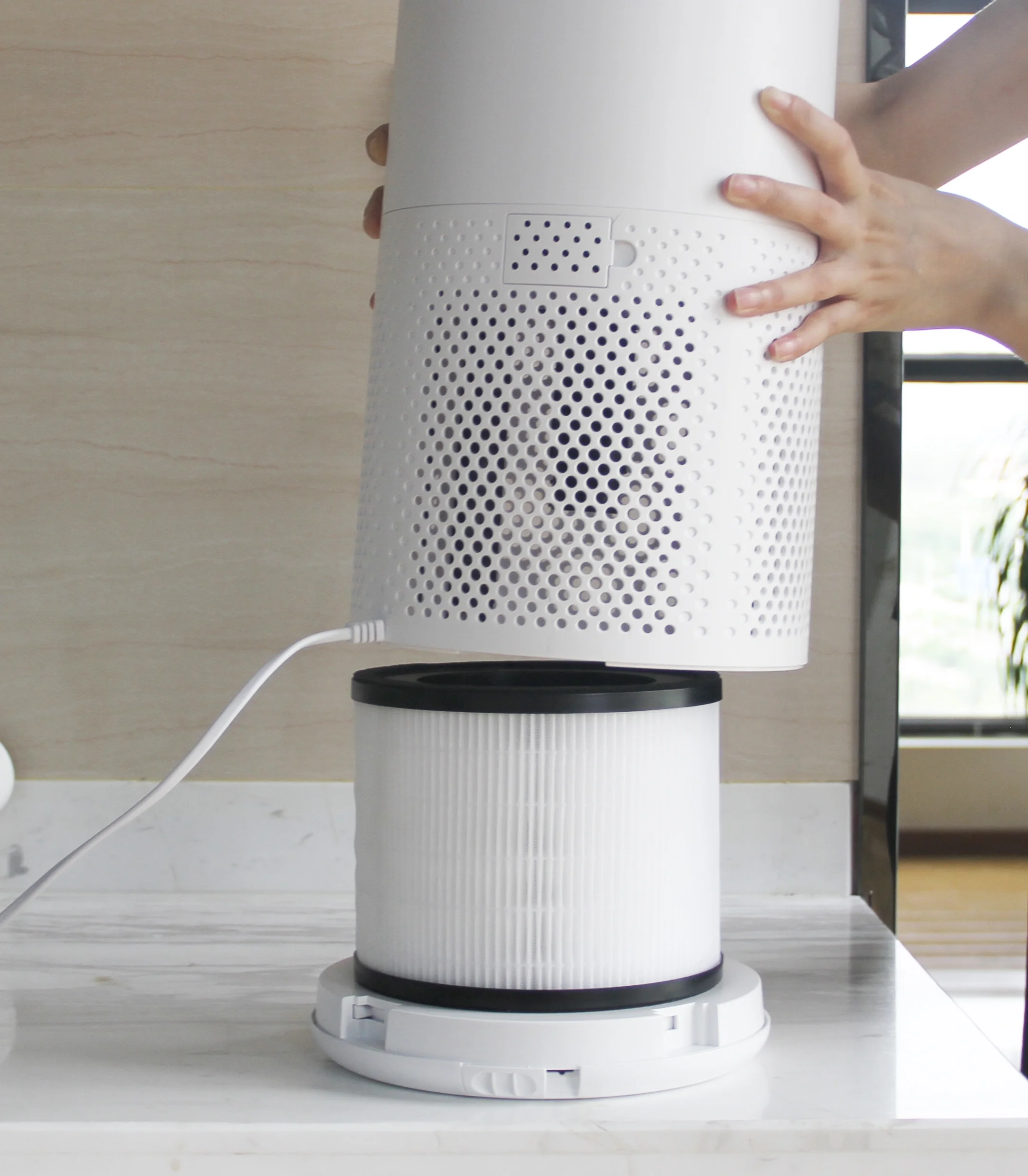 Crane True HEPA Tower Air Purifier with UV Light, 500 Sq Feet Coverage, Multiple Functions, White