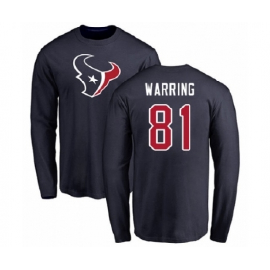 Football Houston Texans #81 Kahale Warring Navy Blue Name & Number Logo Long Sleeve T-Shirt