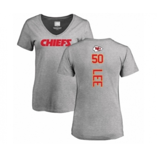 Football Women's Kansas City Chiefs #50 Darron Lee Ash Backer V-Neck T-Shirt