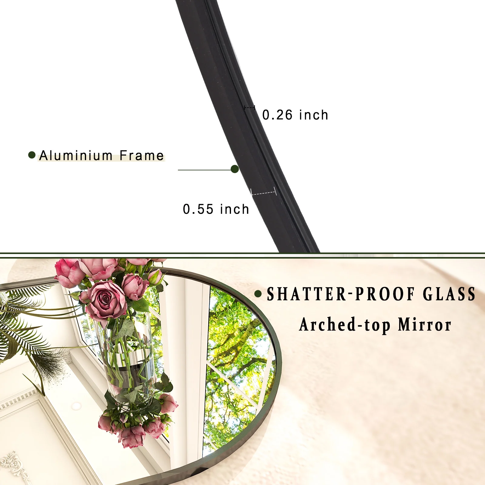 BEAUTYPEAK Arched Full Length Floor Mirror 64x21.1 Full Body Standing Mirror,Black