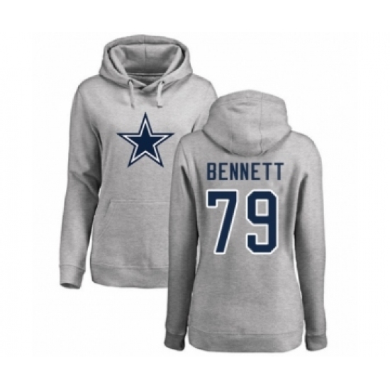 Football Women's Dallas Cowboys #79 Michael Bennett Ash Name & Number Logo Pullover Hoodie