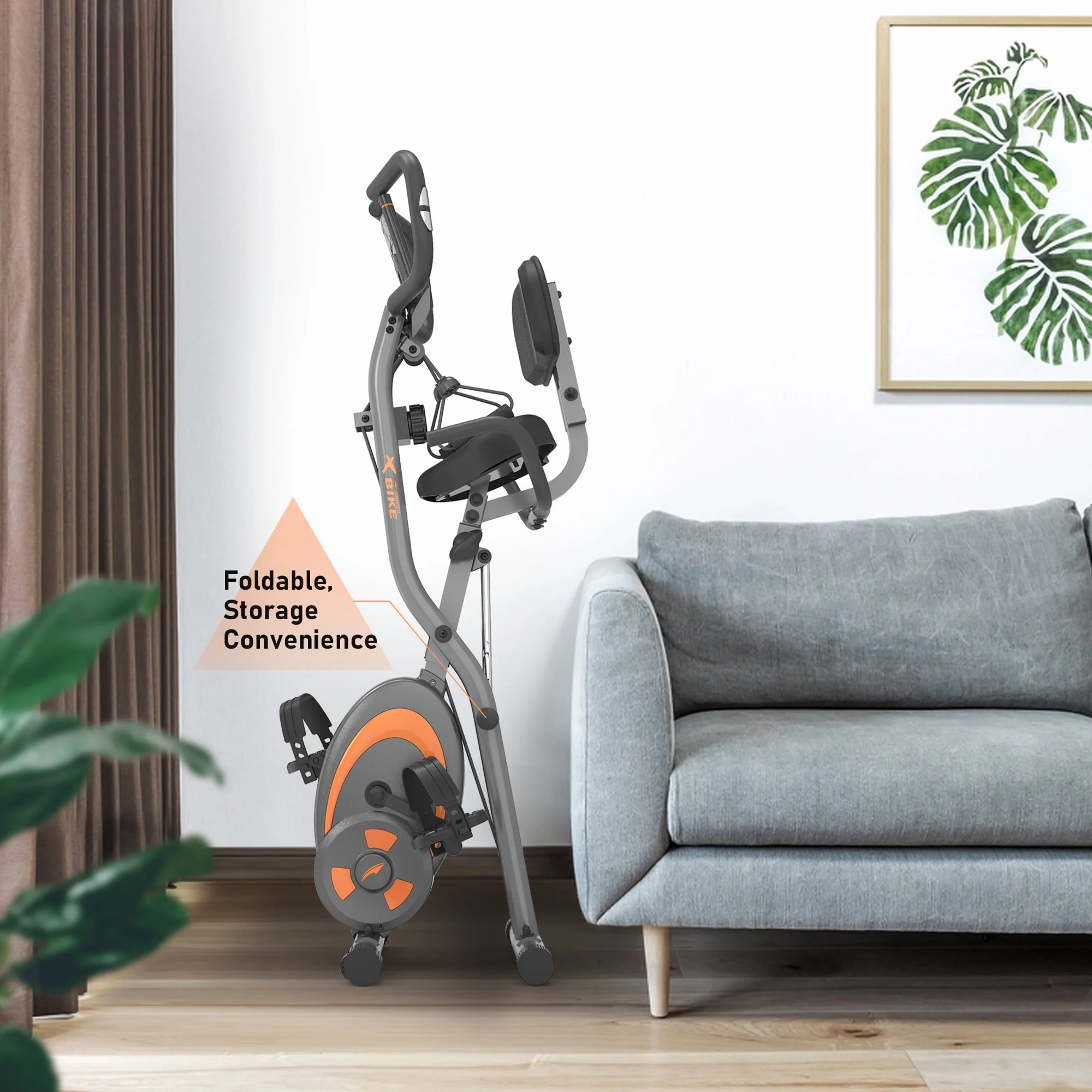 Leikefitness Folding Stationary Recumbent Cycling Exercise Bikes LCD Monitor 12 Levels with Resistance Bands 2280 Gray