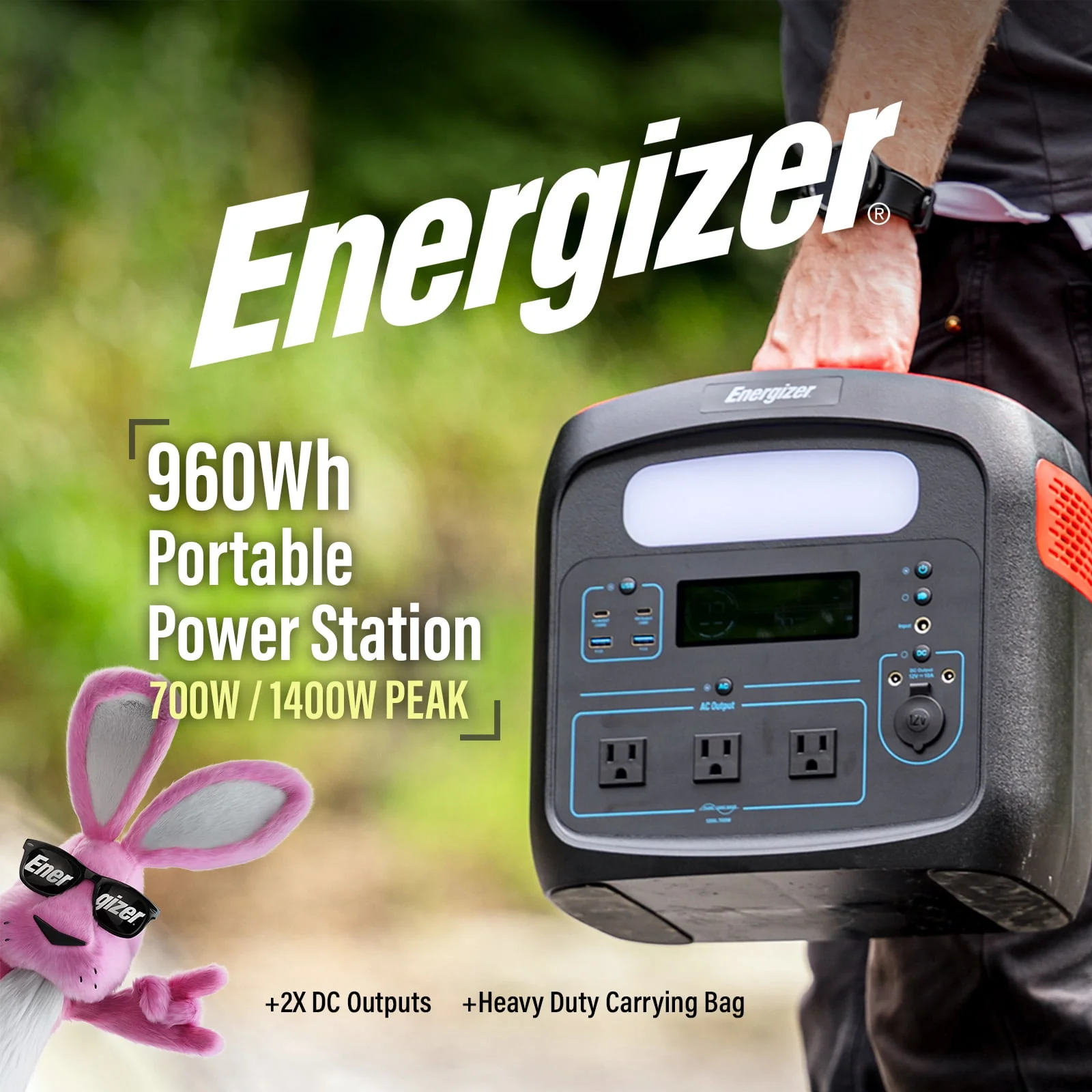 Energizer 960Wh 300000 mAh Portable Power Station w/ LiFePO4 Battery - USB A + TYPE-C + DC + LED Light + Carry Bag