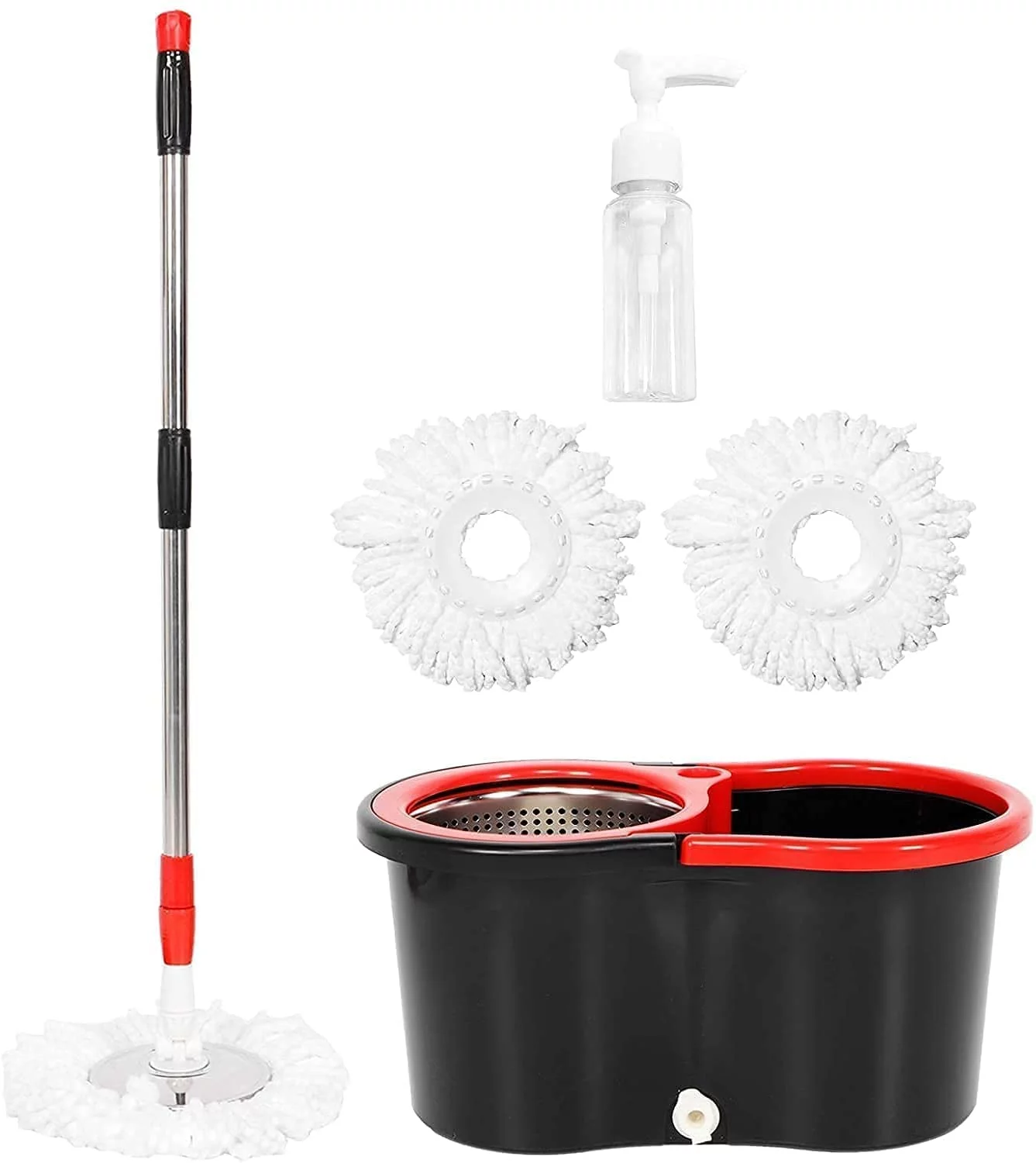Mop Bucket with Wringer Set, 360 Spinning Mop Bucket Systerm for Floor Cleaning with 3 Microfiber Mop Head for Office and Home Use, Black (Mop Bucket 20QT) - Curated Treasures Market