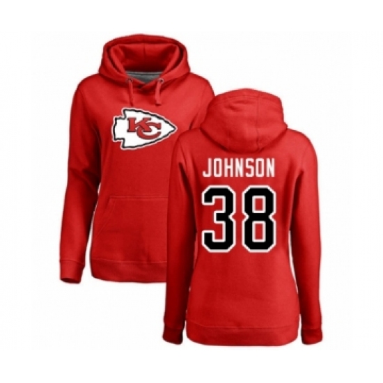 Football Women's Kansas City Chiefs #38 Dontae Johnson Red Name & Number Logo Pullover Hoodie