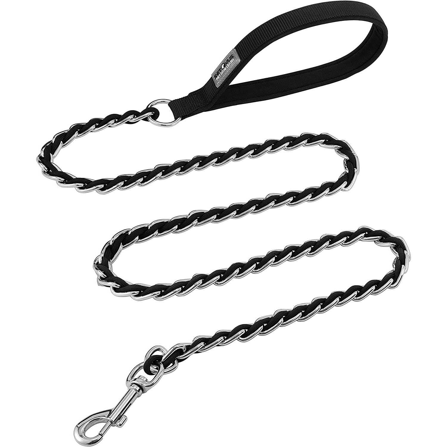 S-ETOVUS Chew Proof Metal Leash Chain Dog Leash for Medium Large Dogs Chain Link Dog Leash Anti Chew Strong Anti Bite Dog Leash Comfortable Soft Padded