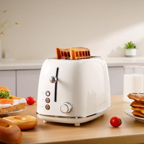 Roter Mond 2 Slice Toaster Retro Stainless Steel Toaster with Bagel, Cancel, Defrost Function and 6 Bread Shade Settings Bread Toaster, Extra Wide Slot and Removable Crumb Tray, ST028