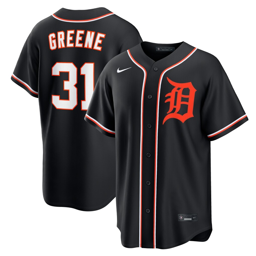 Men's Detroit Tigers Riley Greene Nike Fashion Replica Black Out Jersey