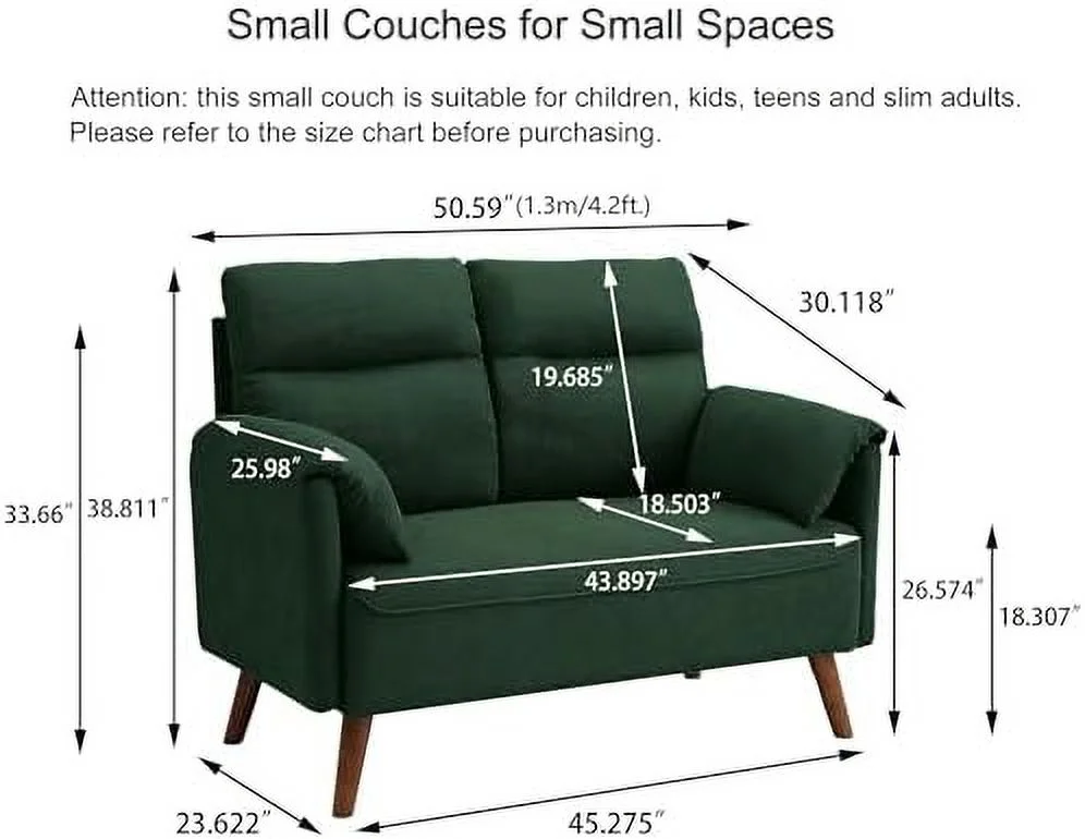 HYHBIBOOM 50.6" Small Loveseat Sofa  Mid Century Modern Love Seat Couch with Back Cushions and Wood Legs  2 Seater Small Couches for Living Room  Bedroom  Small Spaces - Curated Treasures Market