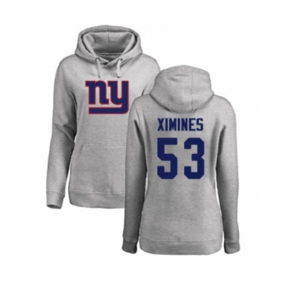 Football Women's New York Giants #53 Oshane Ximines Ash Name & Number Logo Pullover Hoodie