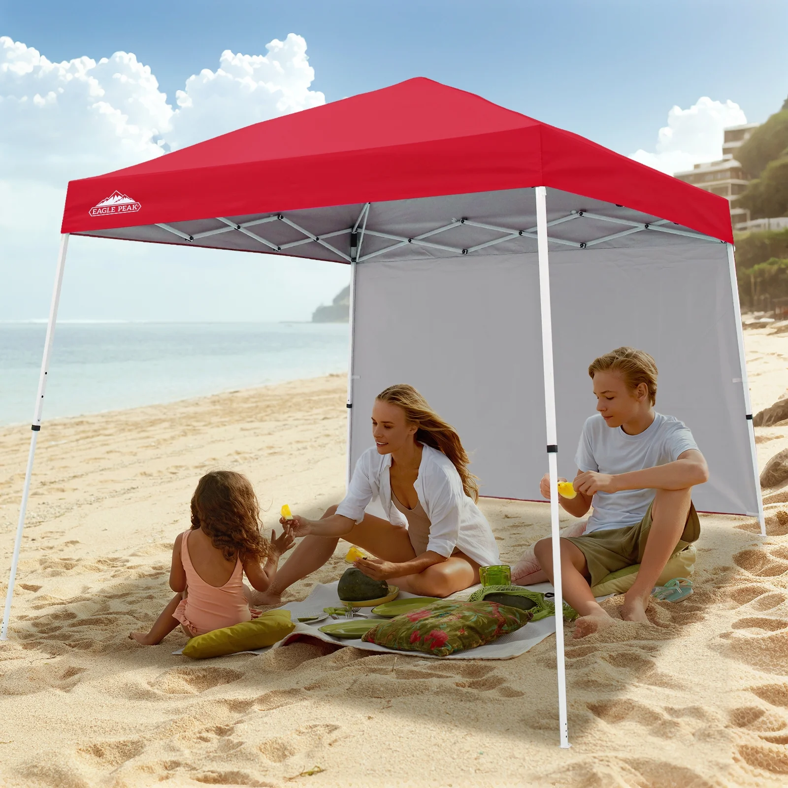 EAGLE PEAK 10x10 Outdoor Pop Up Slant Leg Canopy Tent with Wall Panel,Red - Curated Treasures Market