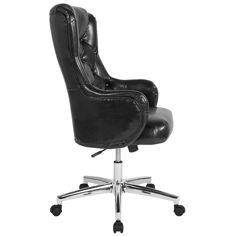 Diamond Patterned Button Tufted High Back Office Chair in Black LeatherSoft - Curated Treasures Market