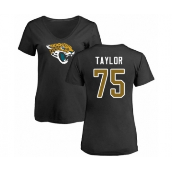 Football Women's Jacksonville Jaguars #75 Jawaan Taylor Black Name & Number Logo Slim Fit T-Shirt