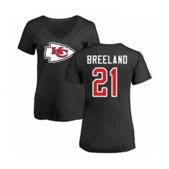 Football Women's Kansas City Chiefs #21 Bashaud Breeland Black Name & Number Logo Slim Fit T-Shirt