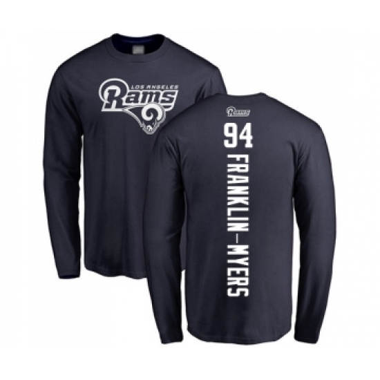Football Los Angeles Rams #94 John Franklin-Myers Navy Blue Backer Long Sleeve T-Shirt