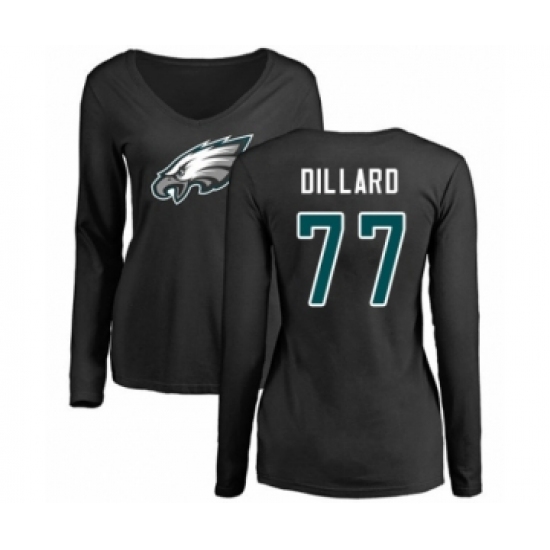 Women's Philadelphia Eagles #77 Andre Dillard Black Name & Number Logo Slim Fit Long Sleeve T-Shirt.