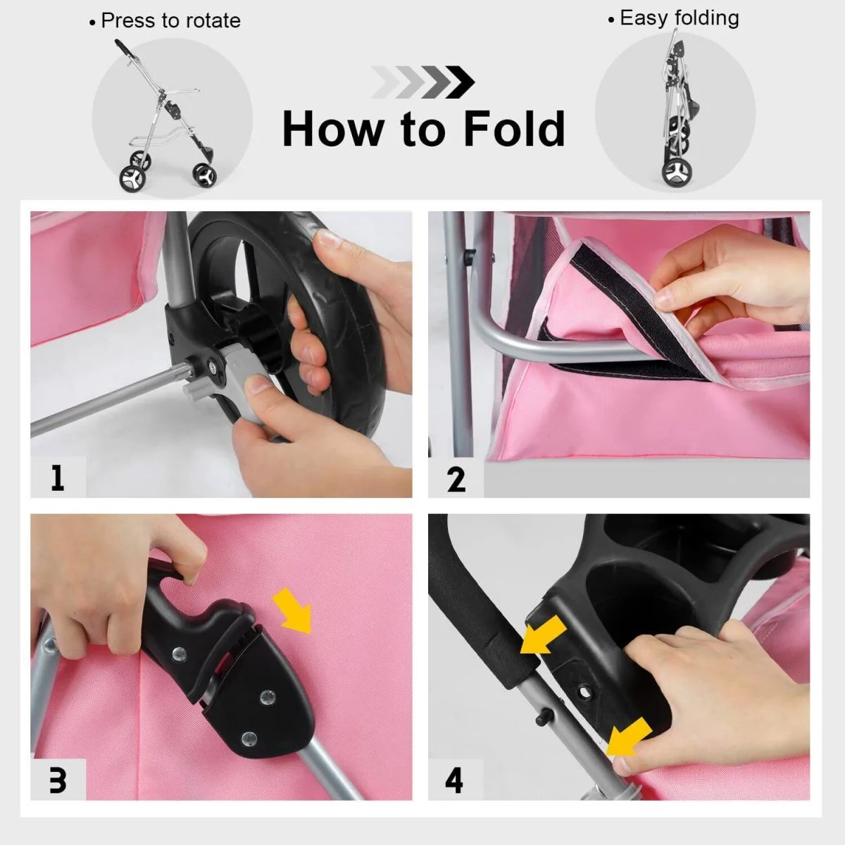 WSYW 3 Wheels Foldable Pet Stroller Cat Dog Travel Carrier Breathable with Basket Purple - Curated Treasures Market