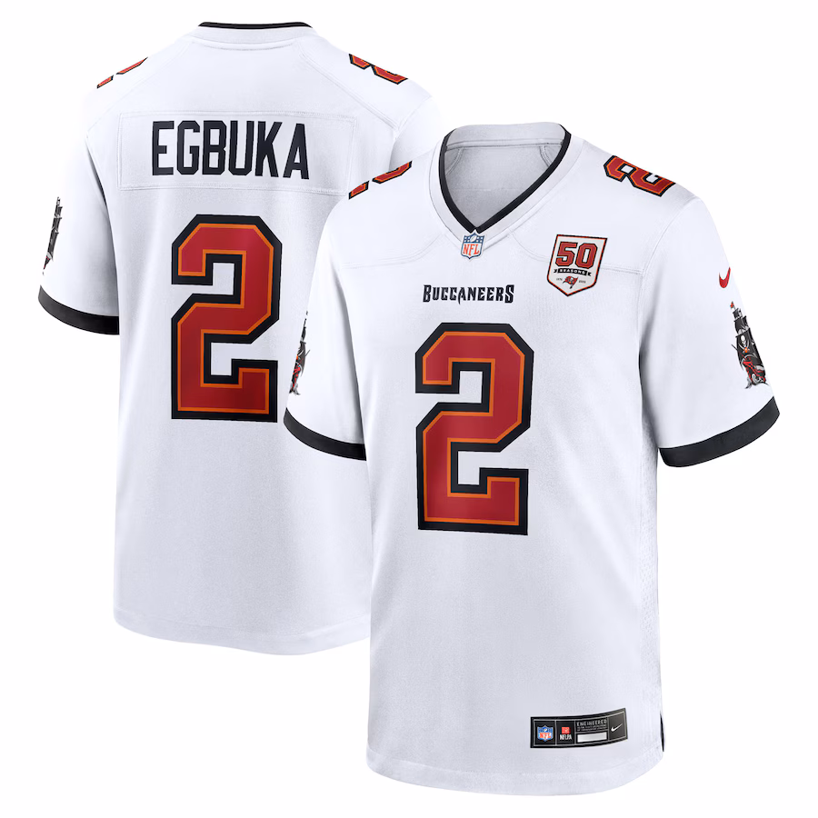 Men's Tampa Bay Buccaneers Emeka Egbuka Nike White 50th Season Game Jersey
