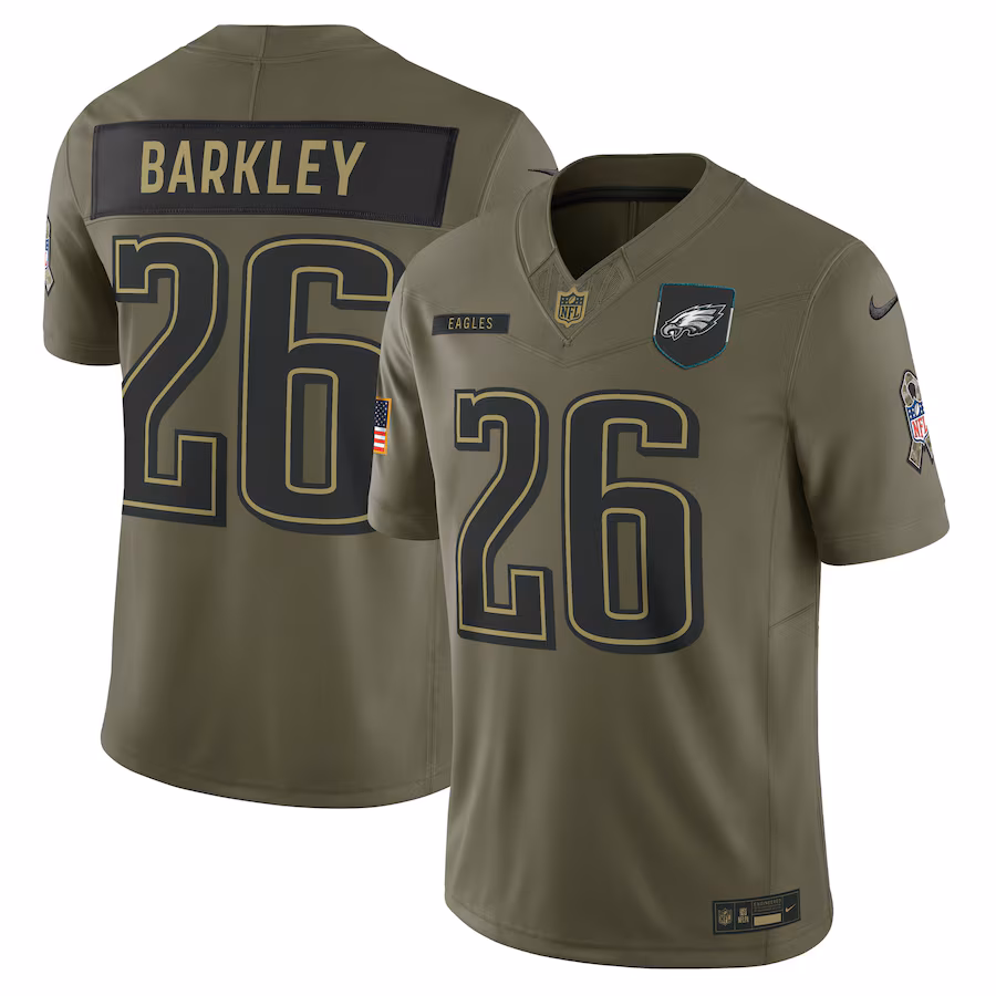 Men's Philadelphia Eagles Saquon Barkley Nike Olive 2025 Salute to Service Limited Jersey