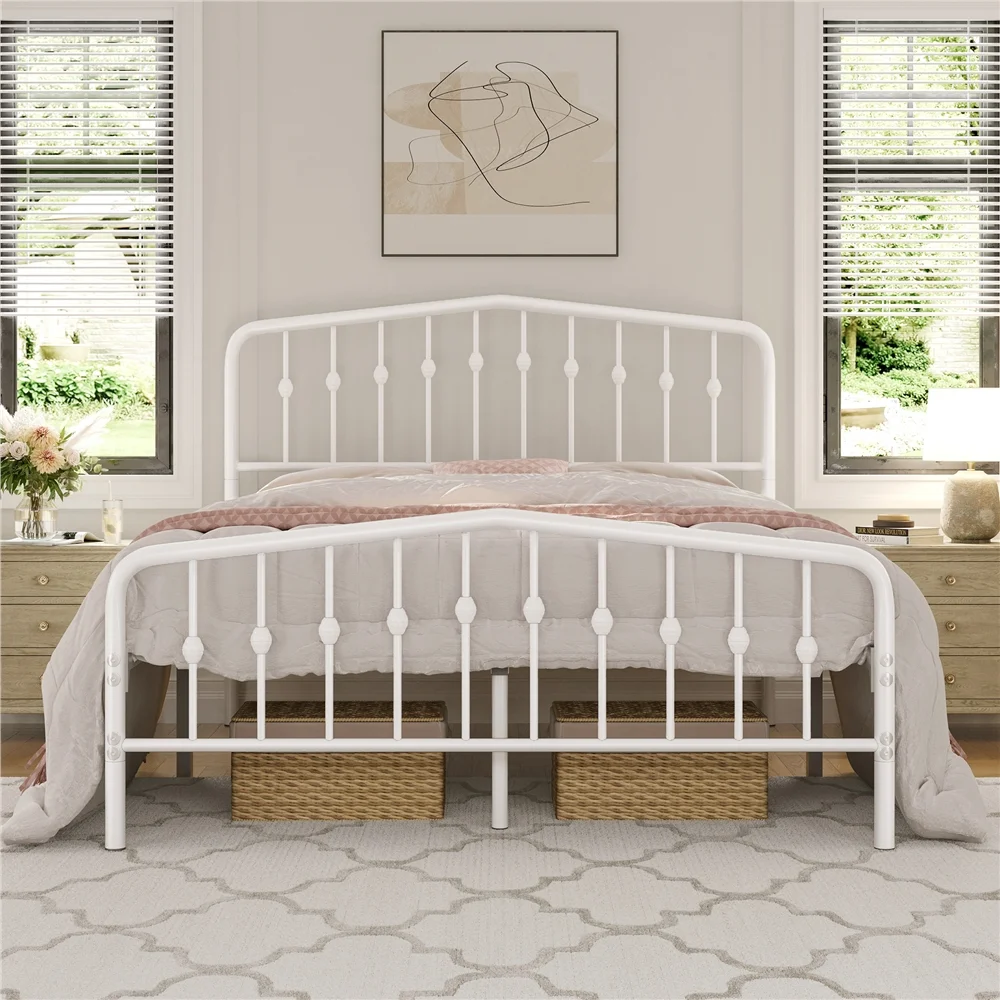 Renwick Modern Metal Platform Bed with Arched Headboard and Footboard,Queen,White