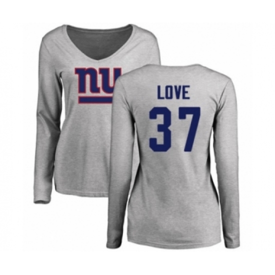 Football Women's New York Giants #37 Julian Love Ash Name & Number Logo Long Sleeve T-Shirt
