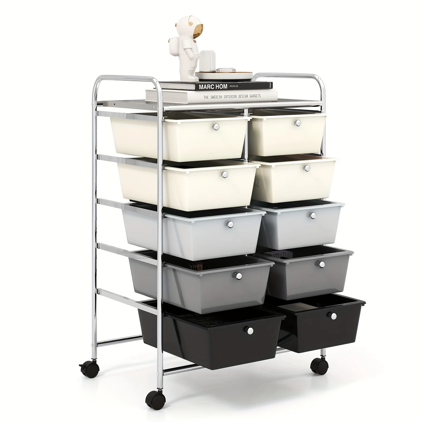 Costway 10-Drawer Storage Cart Utility Rolling Trolley Kitchen Organizer Grey Gradient - Curated Treasures Market
