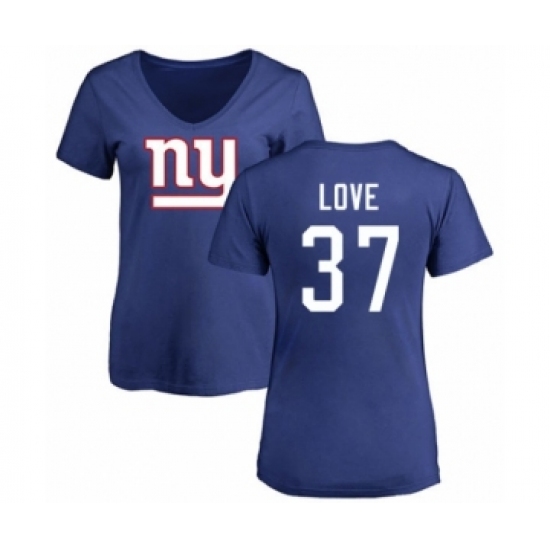 Football Women's New York Giants #37 Julian Love Royal Blue Name & Number Logo T-Shirt