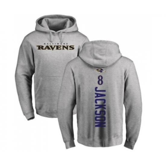 Football Baltimore Ravens #8 Lamar Jackson Ash Backer Pullover Hoodie