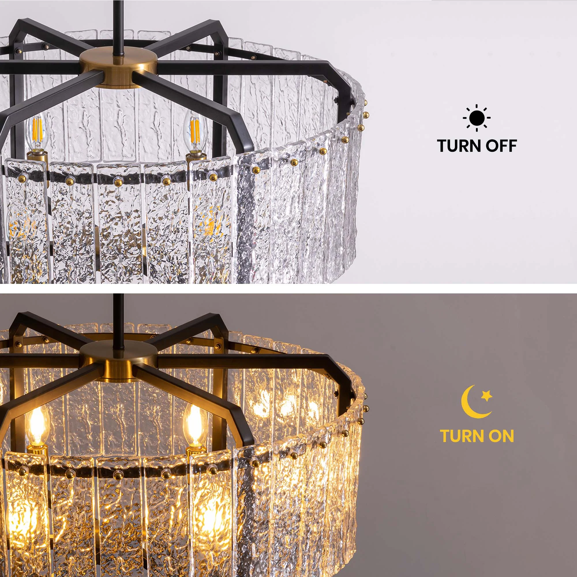 HOOMEDELIER Modern Crystal Chandeliers Lighting for Dining Room,  6-Light Luxury Water Ripple Glass Black Ceiling Light Fixture, Round Drum Chandelier for Kitchen Island, Entryway, Farmhouse 25