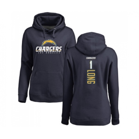 Football Women's Los Angeles Chargers #1 Ty Long Navy Blue Backer Pullover Hoodie