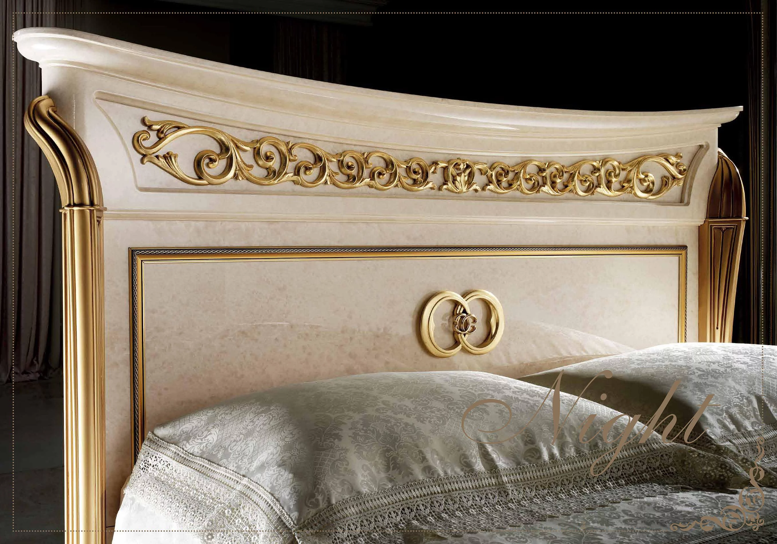 Luxury Ivory & Carved Gold Queen Bedroom Set 3 Melodia ESF Made in Italy Classic