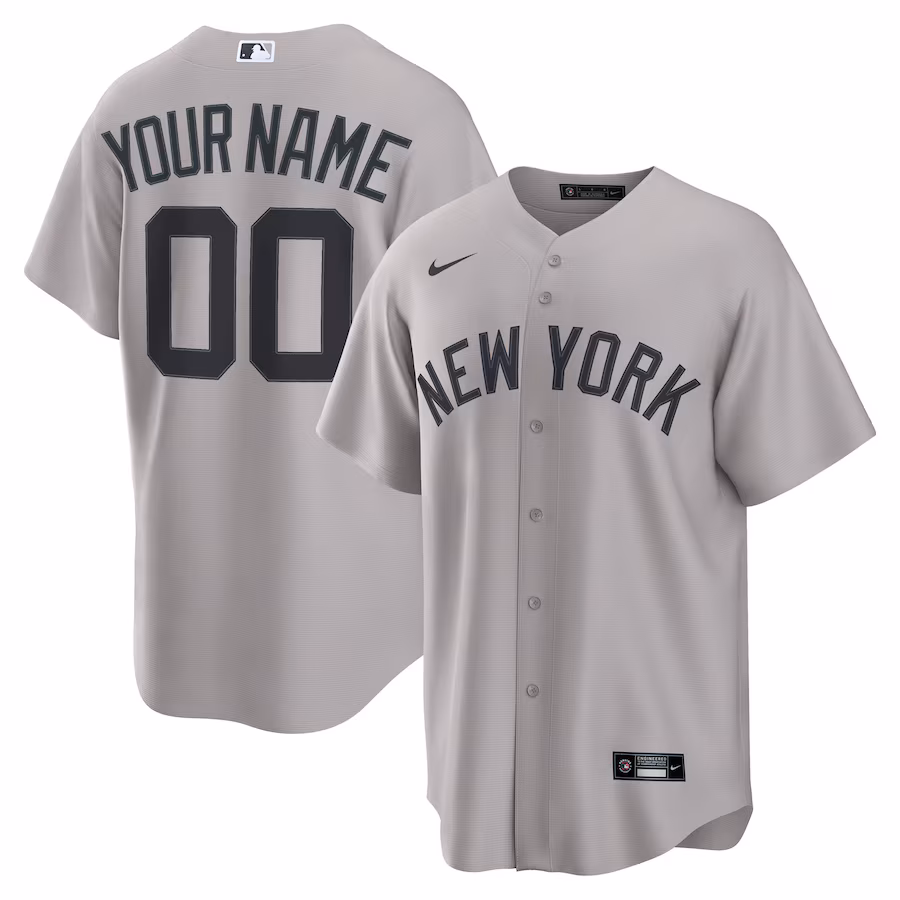 Men's New York Yankees Nike Gray Away Custom Replica 2.0 Jersey