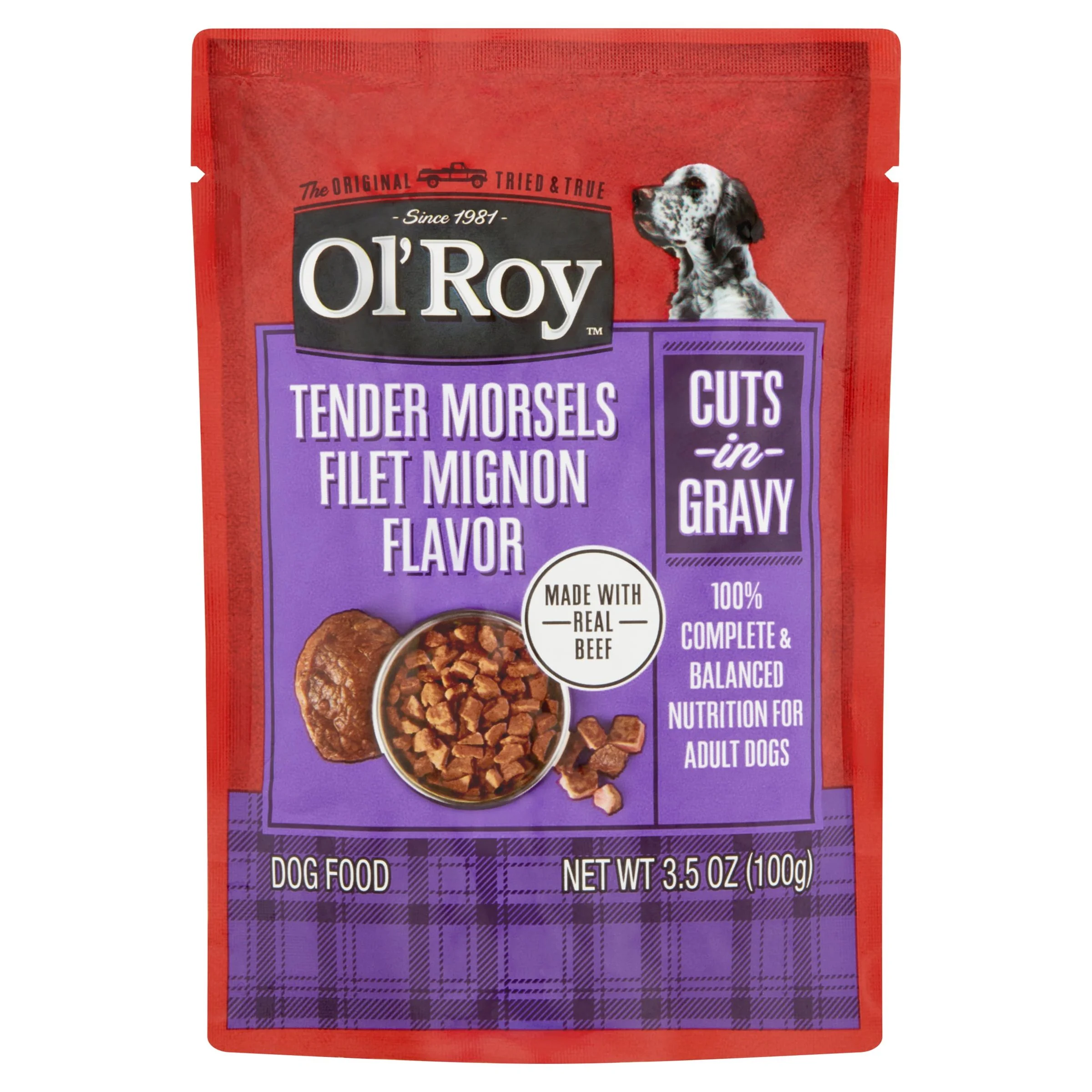 (12 pack) Ol' Roy Tender Morsels Filet Mignon Flavor Cuts in Gravy Wet Dog Food, 3.5 oz Pouch - Curated Treasures Market