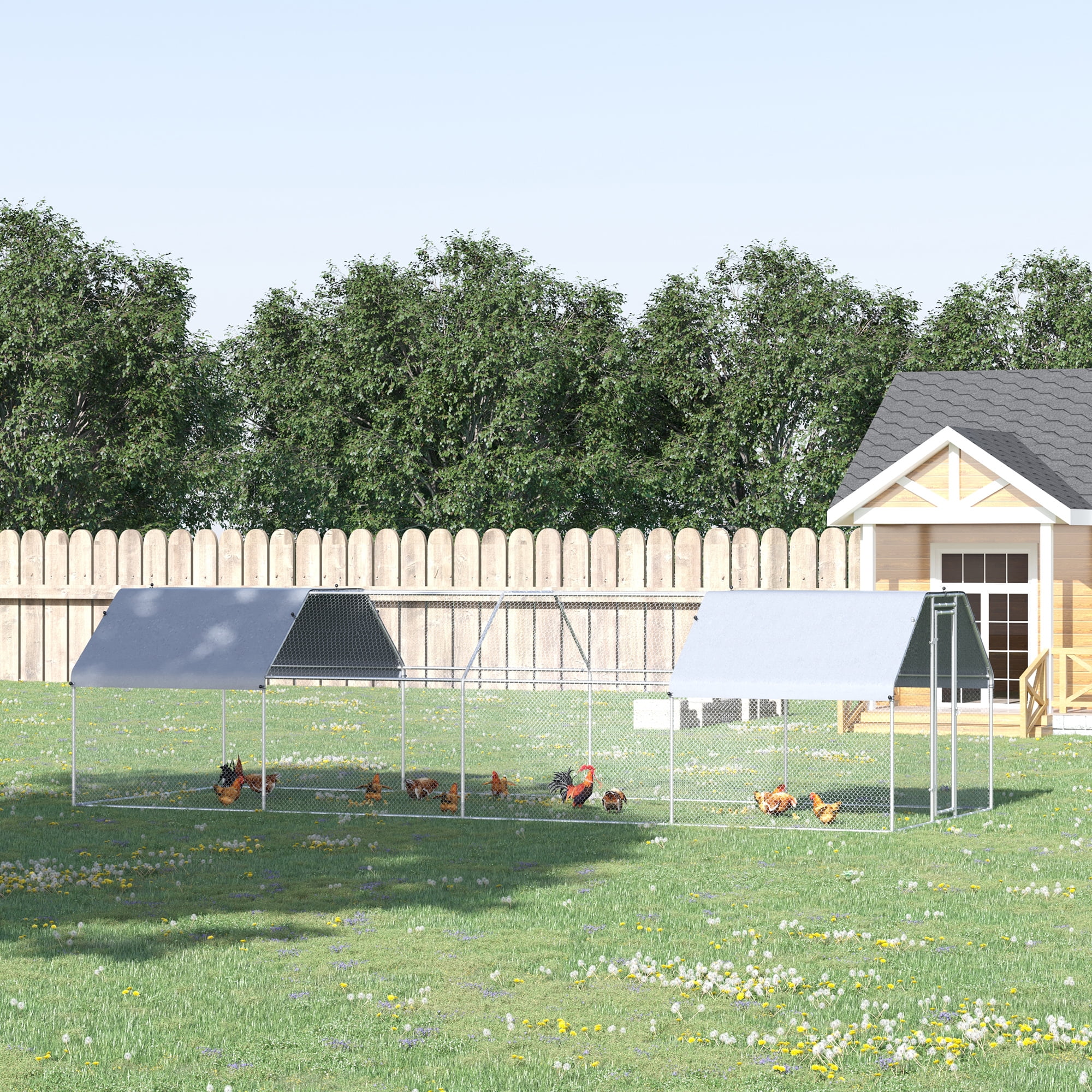 PawHut Large Metal Walk-In Chicken Coop Run Cage w/ Cover Outdoor - Curated Treasures Market