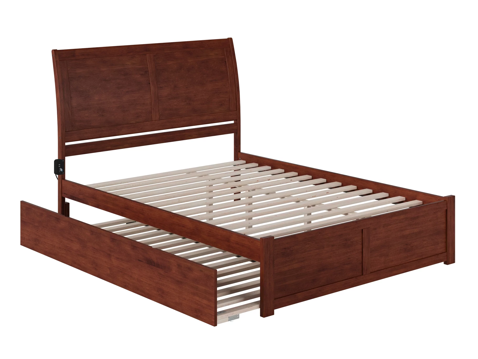 AFI Portland Queen Wood Platform Bed with Headboard Footboard & Twin XL Trundle. Walnut