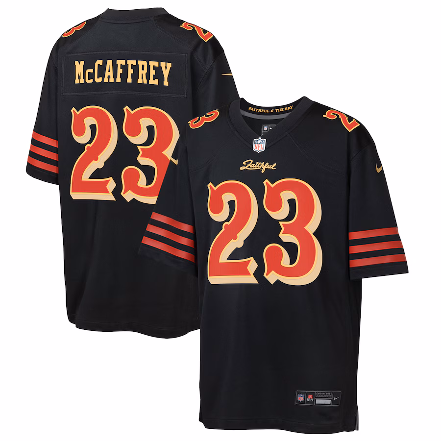 Youth San Francisco 49ers Christian McCaffrey Nike Black 2025 Rivalries Collection Game Jersey