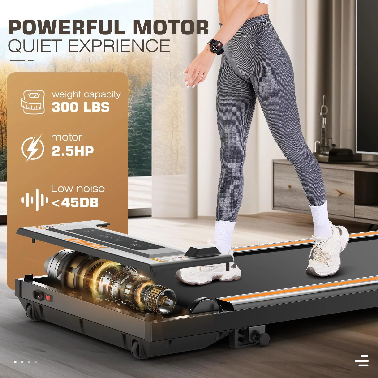 FUNMILY Under Desk Treadmill with Remote Control, LED Touch Screen Treadmill Ultra-Quiet, 300lbs Weight Capacity Walking Pad Treadmill for Home Office,Black