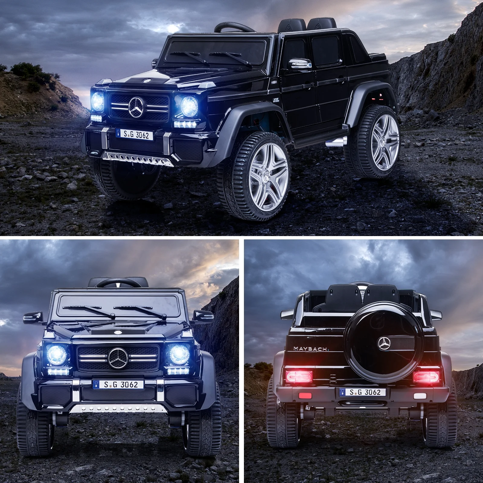JOINATRE Licensed Mercedes-Benz Maybach G650S Kids Ride On Cars, 12V7AH Battery Powered Toy Electric Car for Kids with 2.4GHz Remote Control, 2 Motors, 3 Speeds, Lock, Music, Horn, LED Lights, Black - Curated Treasures Market