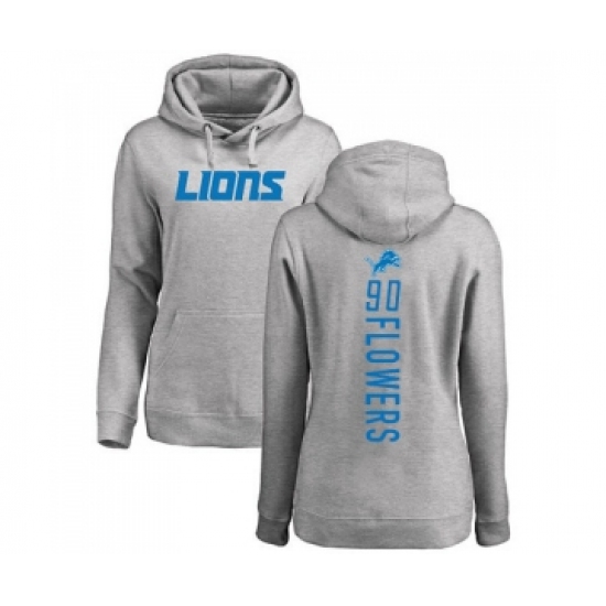 Football Women's Detroit Lions #90 Trey Flowers Ash Backer Pullover Hoodie