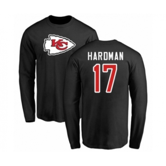 Football Kansas City Chiefs #17 Mecole Hardman Black Name & Number Logo Long Sleeve T-Shirt