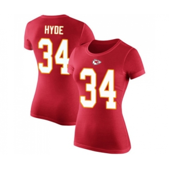 Football Women's Kansas City Chiefs #34 Carlos Hyde Red Rush Pride Name & Number T-Shirt