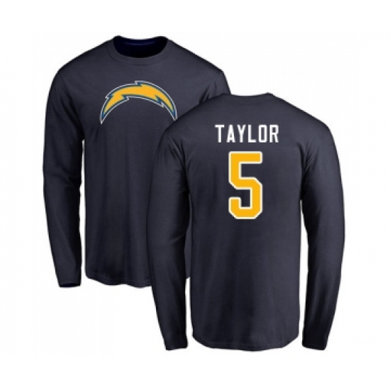Football Los Angeles Chargers #5 Tyrod Taylor Navy Blue Name & Number Logo Long Sleeve T-Shirt
