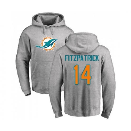 Football Miami Dolphins #14 Ryan Fitzpatrick Ash Name & Number Logo Pullover Hoodie