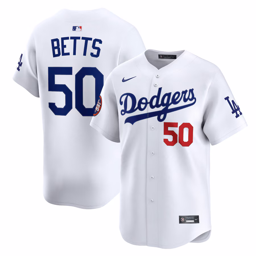 Men's Los Angeles Dodgers Mookie Betts Nike White 2025 MLB World Tour: Tokyo Series Home Limited Player Jersey
