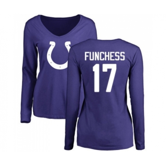 Football Women's Indianapolis Colts #17 Devin Funchess Royal Blue Name & Number Logo Long Sleeve T-Shirt