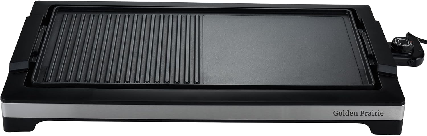 2-in-1 Grill & Griddle, Electric Smokeless Indoor Grill, 1800W Fast Heat Up BBQ Grill, Nonstick Cooking Plate, 5 Levels Adjustable Temperature, Detachable & Dishwasher Safe, Cool-touch Handles, Black