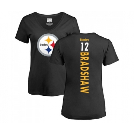 Football Women's Pittsburgh Steelers #12 Terry Bradshaw Black Backer Slim Fit T-Shirt