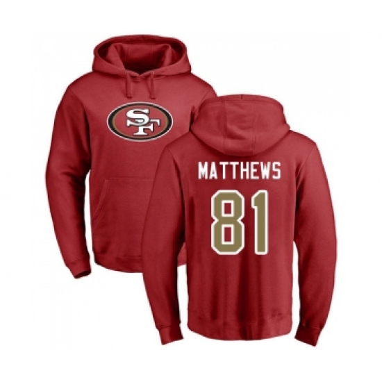 Football San Francisco 49ers #81 Jordan Matthews Red Name & Number Logo Pullover Hoodie