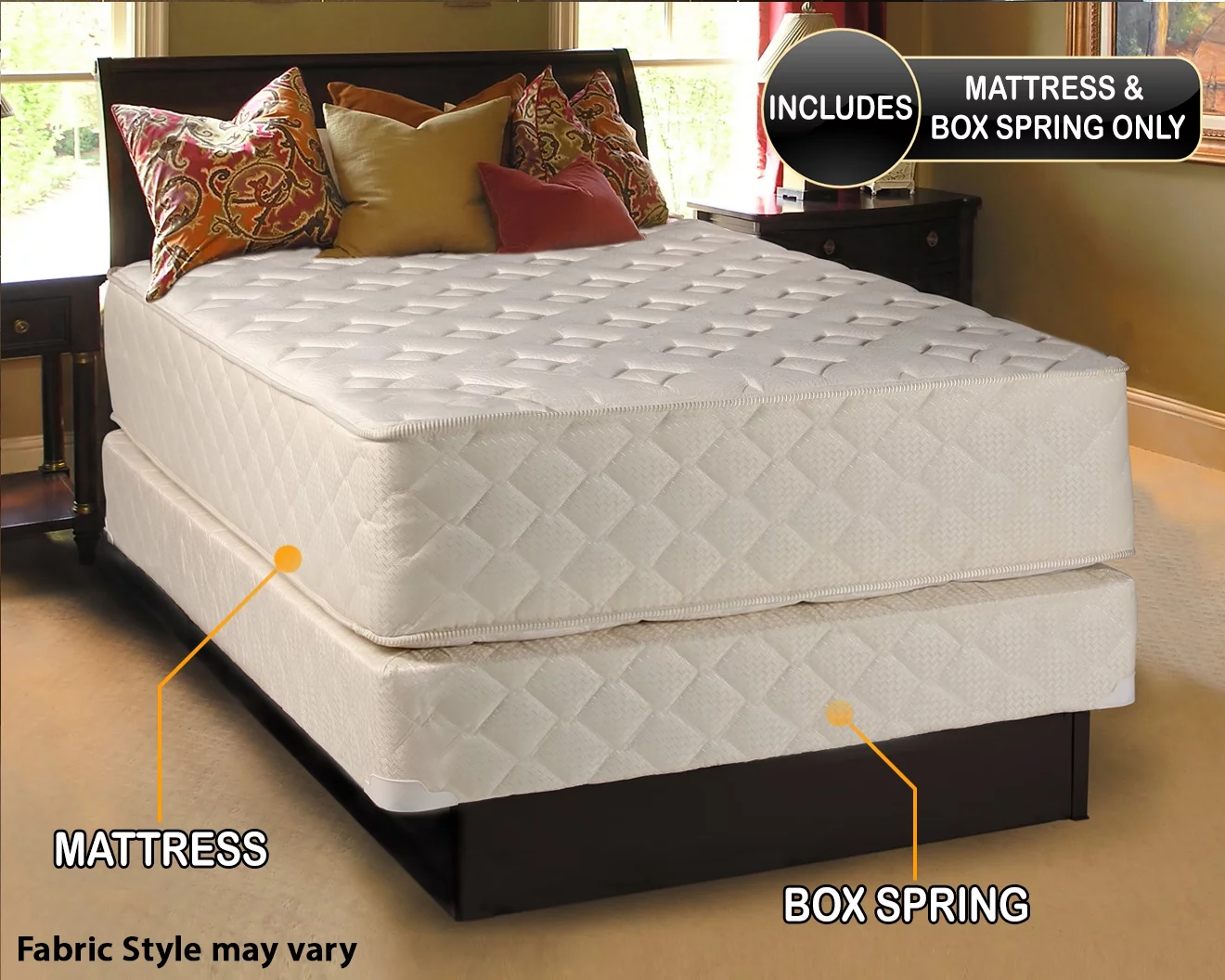 Dream Solutions USA Highlight Luxury Firm 54Wx80Lx14H Full Extra Long Mattress & Low 5 Height Box Spring Set Fully Assembled - Spinal Back Support. Innerspring Coils. Longlasting Comfort