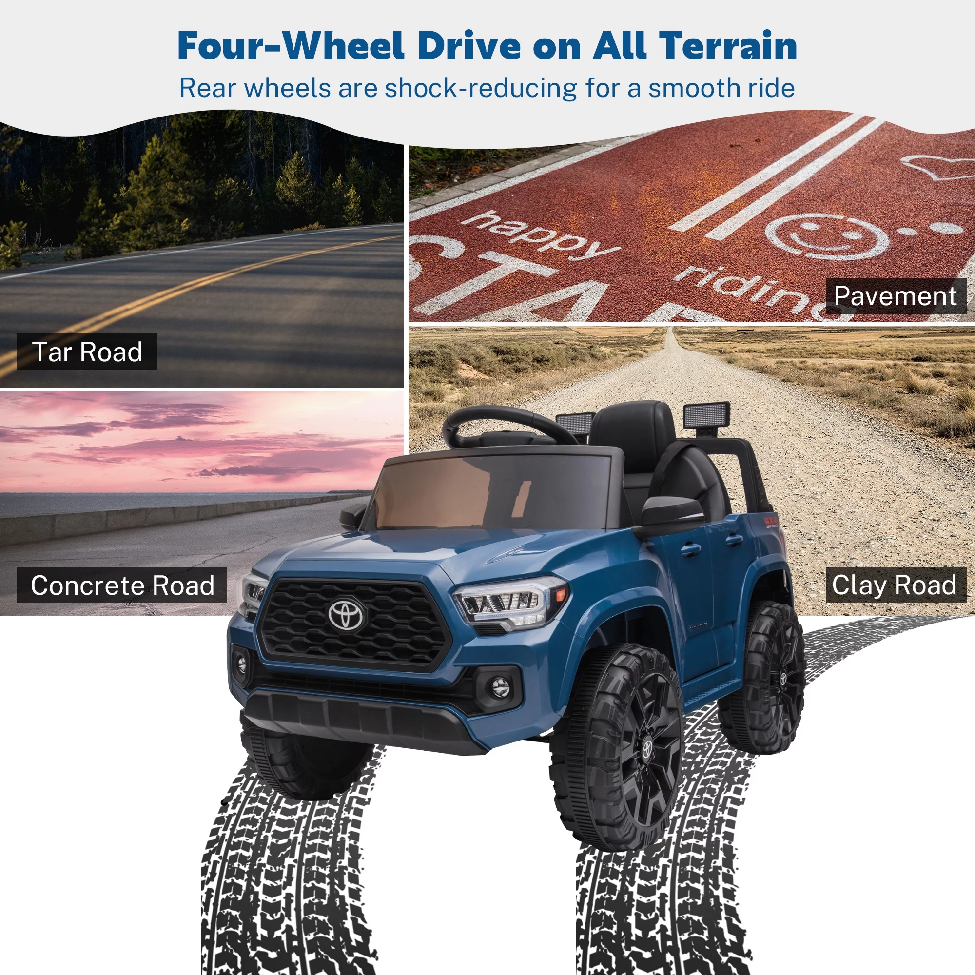 12V Kids Licensed Toyota Tacoma Electric Vehicle, Ride On Car Truck w/ Remote Control, 4 Tries Boys Girls Ride-on Toy with Brakes and Gas Pedal, 2 LED Headlights, Blue, SS2629 - Curated Treasures Market